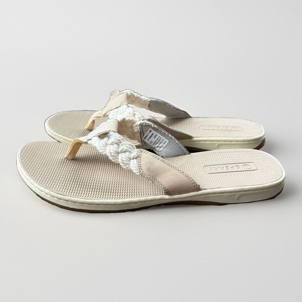 Sperry Parrotfish Thong Sandals Womens Size 9.5 M White Braided Rope Flip Flops